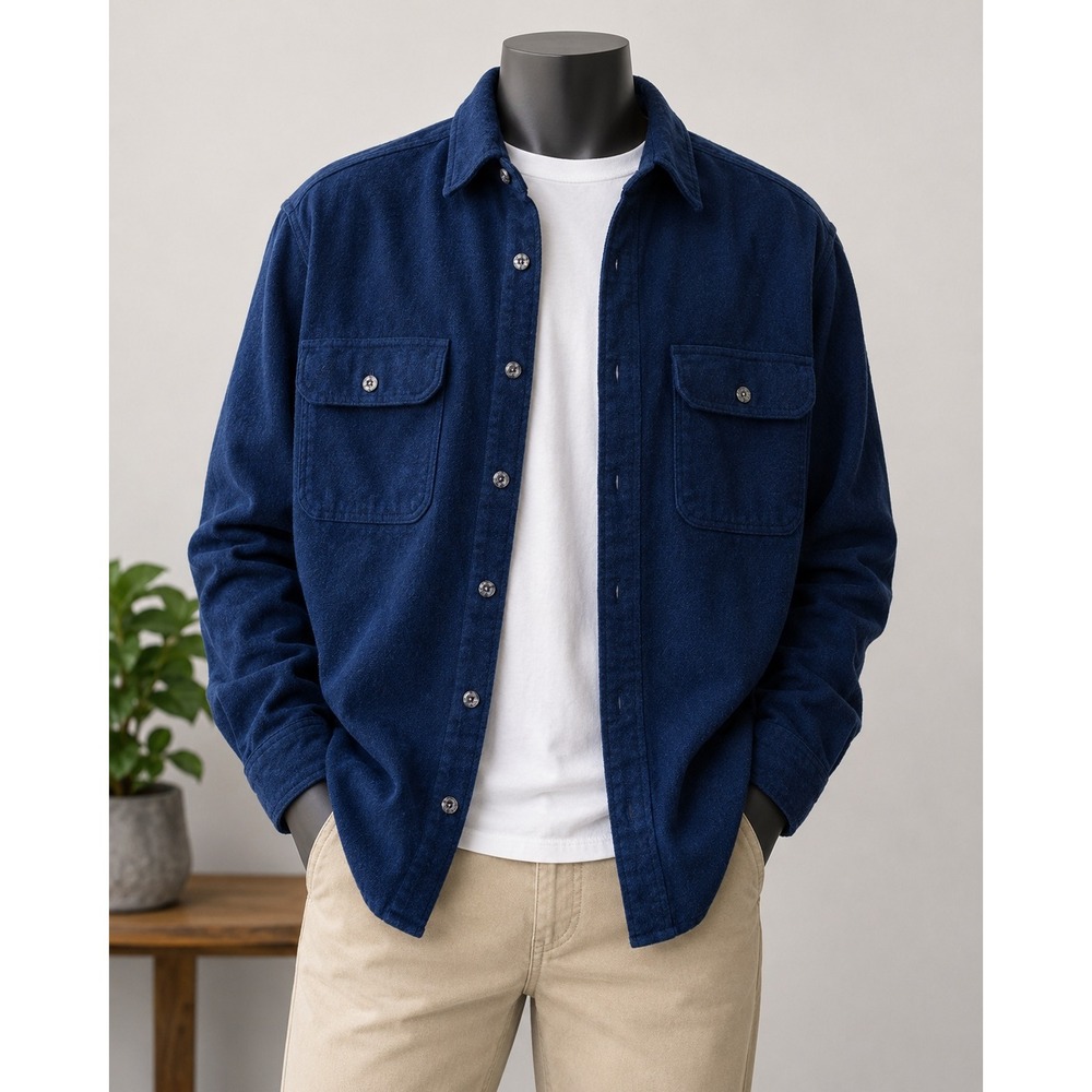 Field Stream Mens Navy Blue Heavy Flannel Button Down Work Shirt Long Sleeve XL